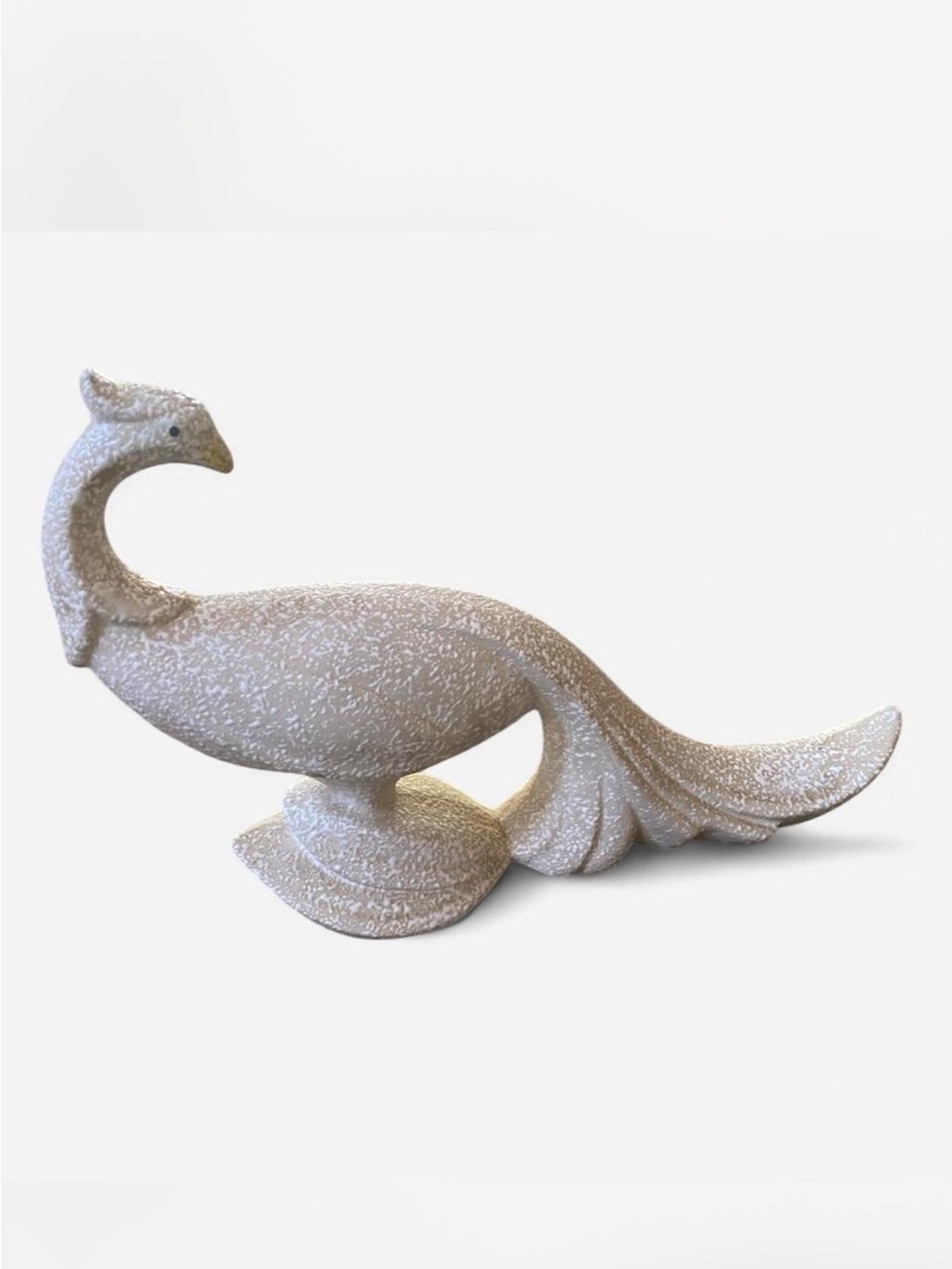 Neutral Speckled Ceramic Peacock Sculpture - Home Art Decor